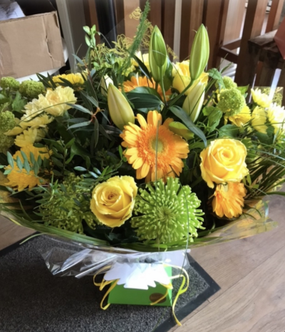 Mother’s Day Citrus bouquet - A hand tied bouquet in bright citrus shades. Gift wrapped and presented in a box of water. Available in 4 sizes. A perfect Mother’s Day gift.